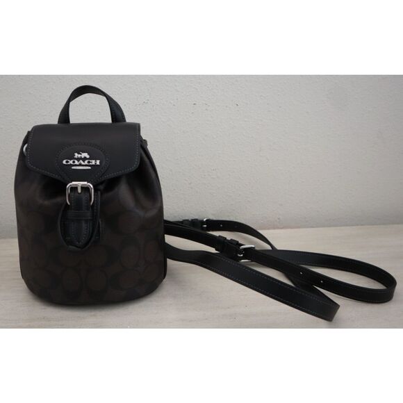 Coach CL458 Silver/Brown Black Signature Canvas Amelia Convertible Backpack - Picture 13 of 16